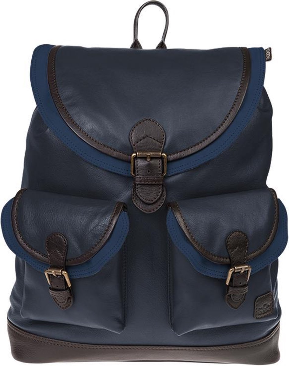Monbeki Blauw Leren Rugzak met Blauwe Kleppen