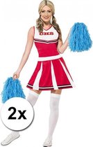 2x Stuks cheerball/pompom blauw met ringgreep 28 cm - Cheerleader verkleed accessoires