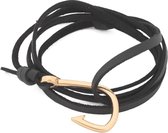 Armband - PU Imitatieleer - Kunststof Sluiting Vishaak - Zwart en Goudkleurig - Musthaves