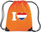 Oranje nylon rijgkoord rugzak/ sporttas I love Holland