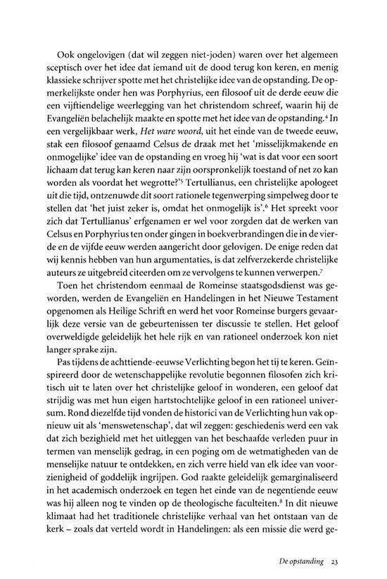 Tekst over de opstanding, met vermelding van Jezus, de apostel Paulus, de Verlichting en de rationele theologie. Pagina 23.
