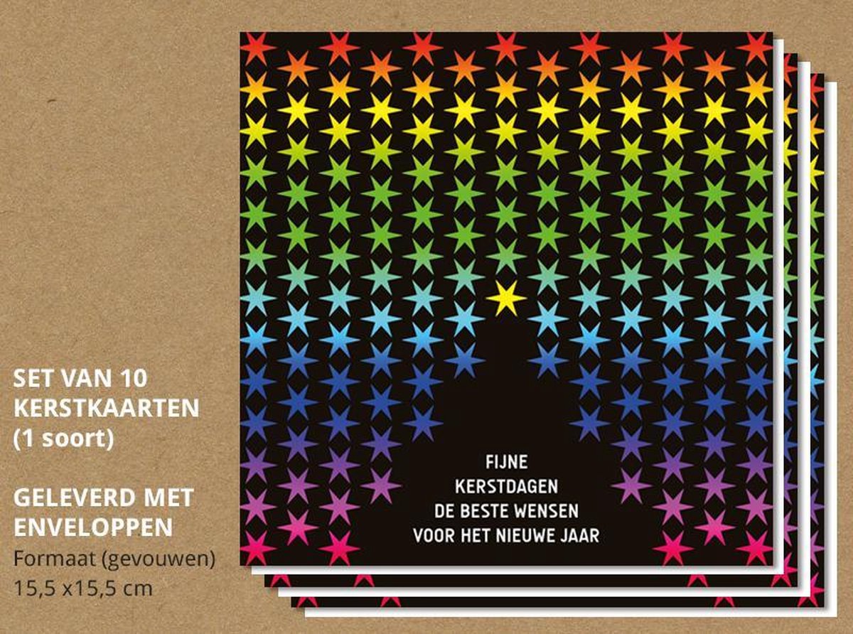 Luxe kerstkaarten met enveloppen, Sterretjes -10 stuks
