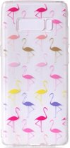 Shop4 - Samsung Galaxy Note 8 Hoesje - Zachte Back Case Gekleurde Flamingo's Transparant