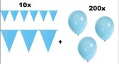 10x Vlaggenlijn 10 meter + 200 Ballonnen licht blauw