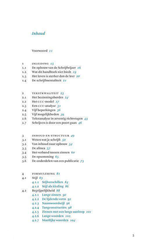 Pagina met inhoudsopgave, beginnend met 'Voorwoord' en secties over 'Tekstkwaliteit'.