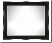 Elegante Barok Spiegel Denzel Buitenmaat 51x61cm Zwart. Mooie kleine spiegel voor toilet, toiletruimte, badkamer, hal of meidenkamer. Ophanghaken gemonteerd, duurzaam extra helder spiegelglas met facet rand.