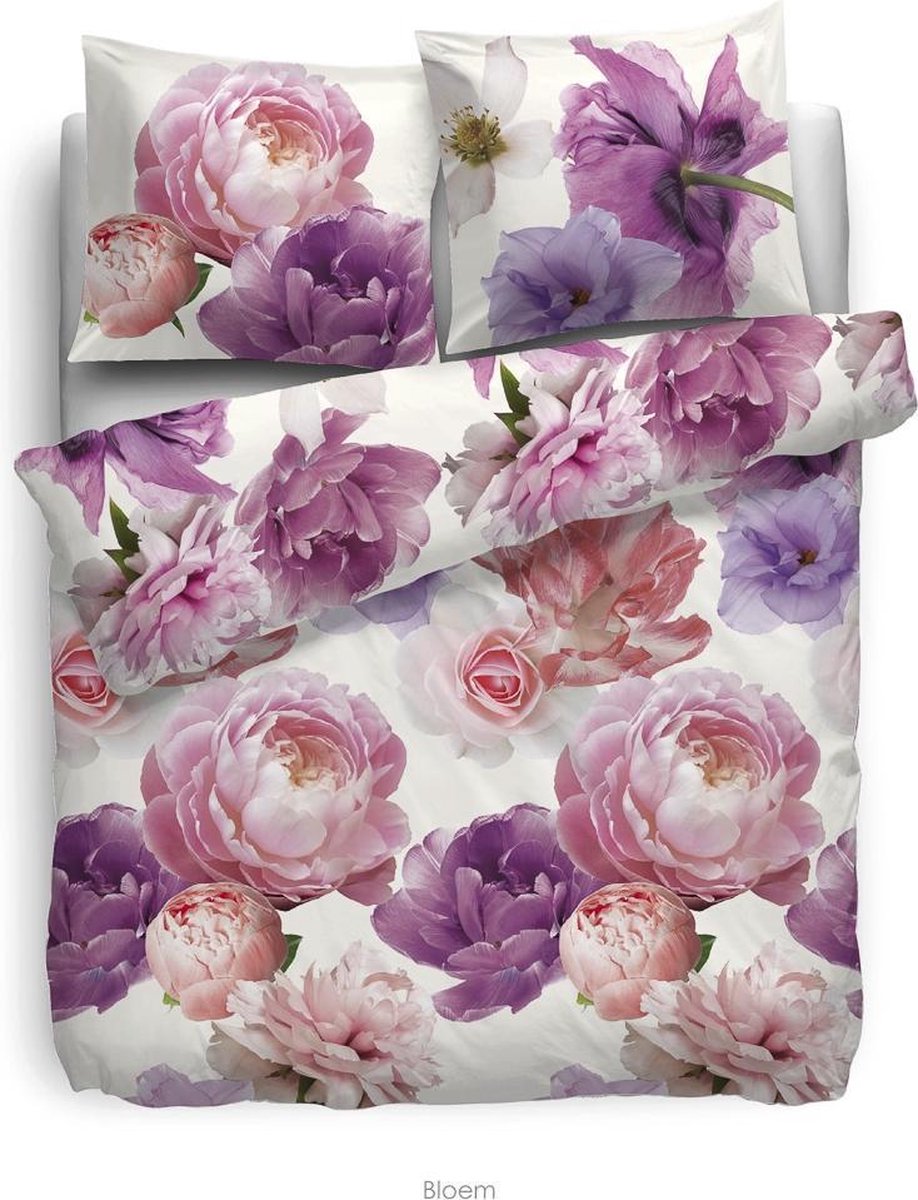 Heckettlane HNL Pure Cotton Bloem Dekbedovertrek - Eenpersoons - 135x200 + 80x80 cm - Multi pink