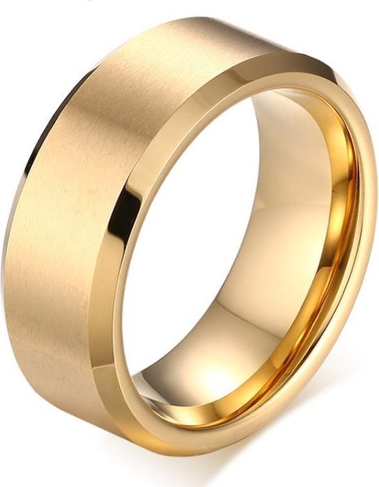 Gouden Kubaz herenring in roestvrij staal mat van