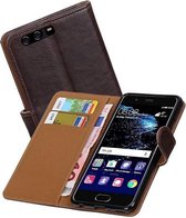 Pull Up TPU PU Leder Bookstyle Wallet Case Hoesjes voor Huawei P10 Plus Mocca