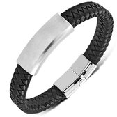 Amanto Armband Djowie Black - 316L Staal - Leer - 12mm - 22cm