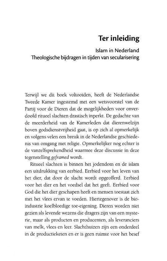 Tekstpagina met Nederlandse tekst over ritueel slachten en de islamitische bijdragen in tijden van secularisering.