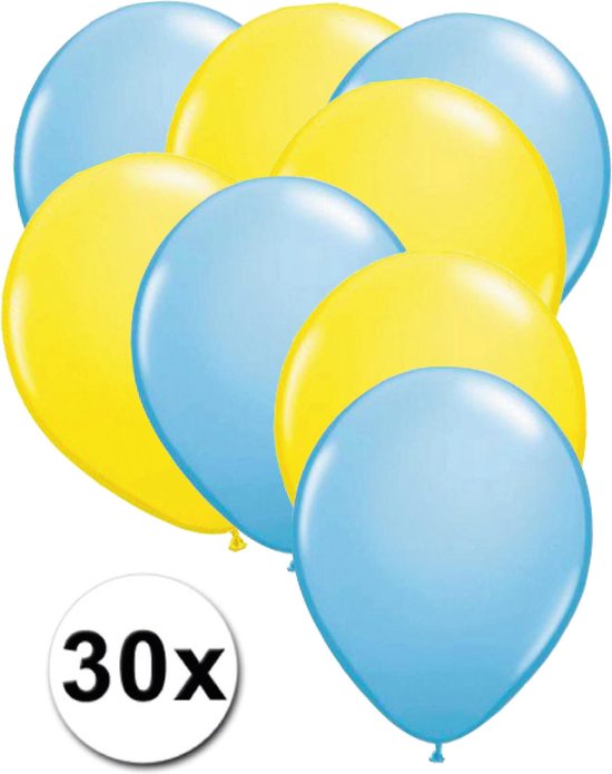 Ballonnen Licht blauw & Geel 30 stuks 27 cm