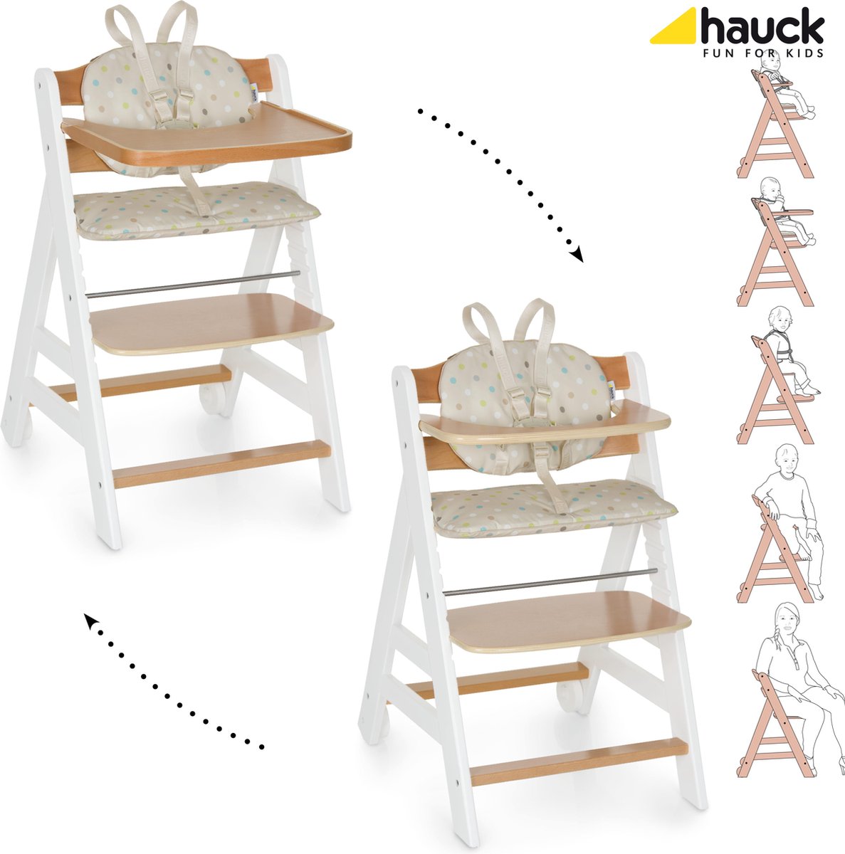 Hauck Beta + Kinderstoel - White/Natur/Dots sand | bol.com