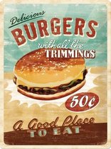 Wandbord - Delicious Burgers - 30x40cm