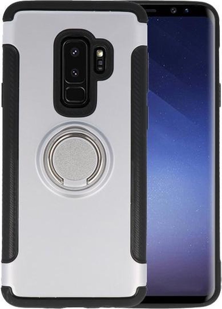 Zilver Pantser TPU met Ringhouder hoesje voor Samsung Galaxy S9 Plus