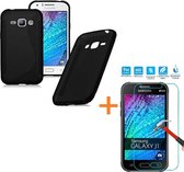 Comutter Silicone hoesje Samsung Galaxy J1 2015 zwart met tempered glas screenprotector