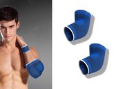 Unisex Blauwe Compressie Elleboog Brace - Onesize - 2 Stuks | Elastische Elbow Support Sleeve Voorkomt Blessures bij Vrouwen en Mannen | Sport Ondersteunings Band | Bandage Strap S