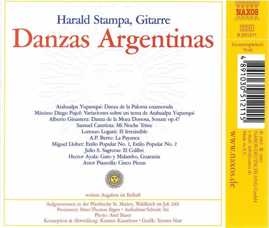 Albumcover 'Danzas Argentinas' van Harald Stampa, met tekst en Naxos logo.