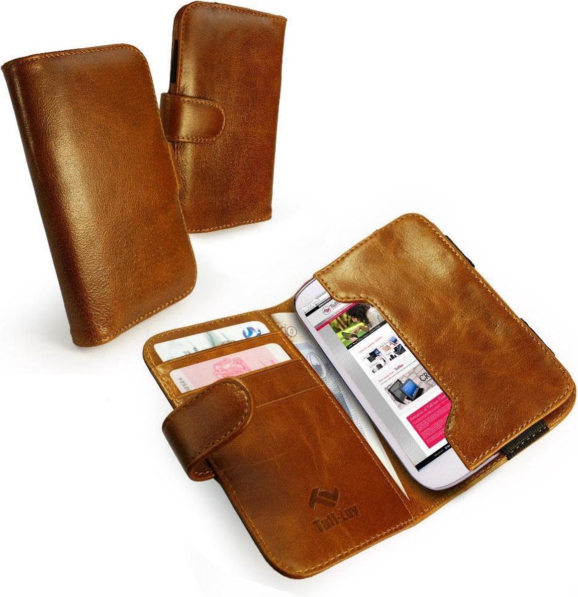 Tuff-Luv Vintage Leren portemonnee case Samsung Galaxy S3/4 bruin