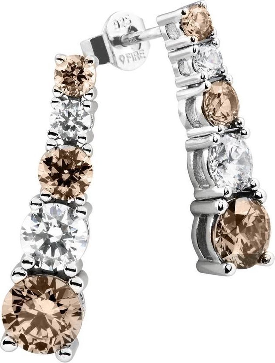 Diamonfire - Zilveren oorhangers Cocktail - Zirkonia - Bruin