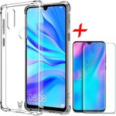 Hoesje geschikt voor Huawei P30 Lite - Anti Shock Proof Siliconen Back Cover Case Hoes Transparant - Tempered Glass Screenprotector
