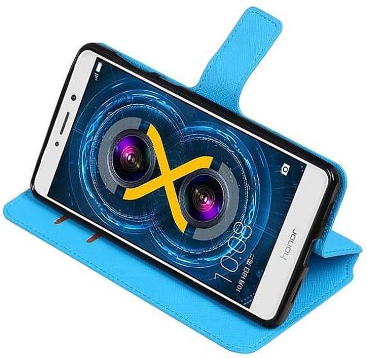 Cross Pattern TPU Bookstyle Wallet Case Hoesjes Geschikt voor Huawei Honor 6X Blauw