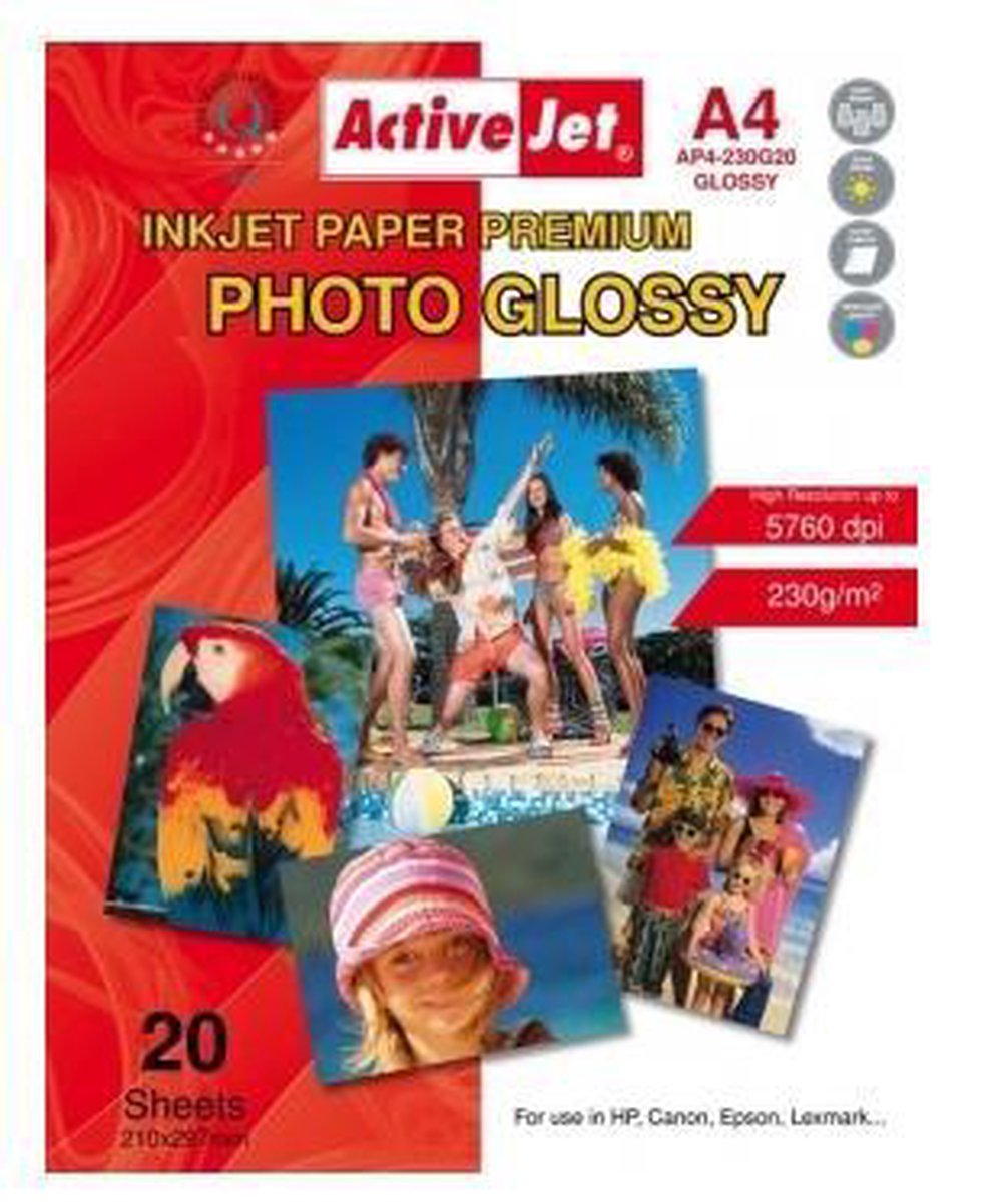 ActiveJet AP4-230G20 fotopapier voor inktprinters; A4; 20 stuks.