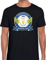 Zwart vrijgezellenfeest drinking team t-shirt blauw geel heren S