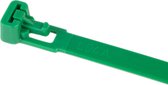 Kabelbinders/tyraps hersluitbaar groen. 200mm x 7.6mm. 1x100 stuks + Kortpack pen (099.0487)