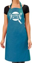 Master chef barbeque schort / keukenschort turquoise blauw voor dames - bbq schorten
