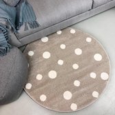 Kindervloerkleed Beige Rond Stippen Kinderkamer - Sem - Sale - 120 cm (S) - Synthetisch