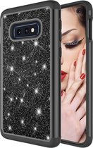 Glitter Back Cover voor Samsung Galaxy S10 - Zwart - Shockproof - Hybrid
