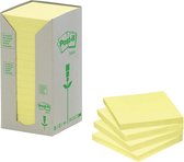 Post-it® Notes, Gerecycleerd, Toren, Geel, 38 x 51 mm, 24 Blokken, Non X-Wrapped, 100 Blaadjes/Blok