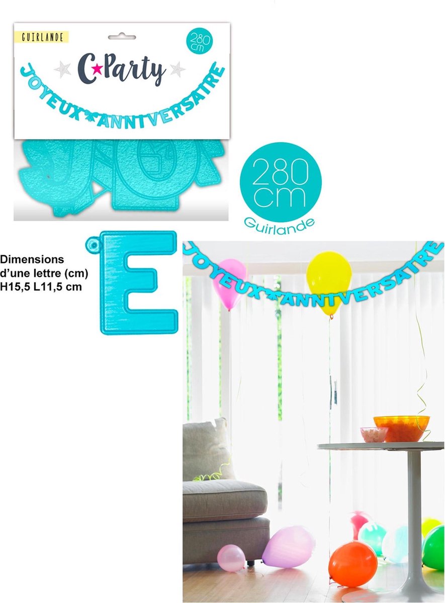 SUD TRADING - Blauwe Joyeux Anniversaire verjaardagsslinger