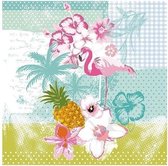 20x Flamingo tropische thema servetten 33 x 33 cm - Papieren servetten - Servetjes tropische vogel print -