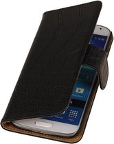 Croco Bookstyle Wallet Case Hoesje Geschikt voor Samsung Galaxy Core II G355H Zwart