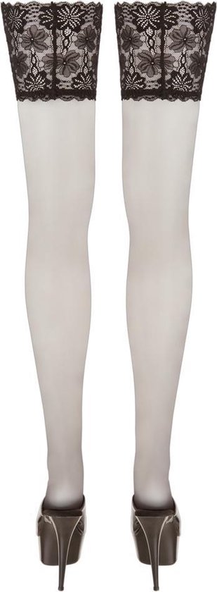 Collection Cottelli - Bas Stay Up avec motif floral et silicone antidérapant - Taille 2XL - Noir