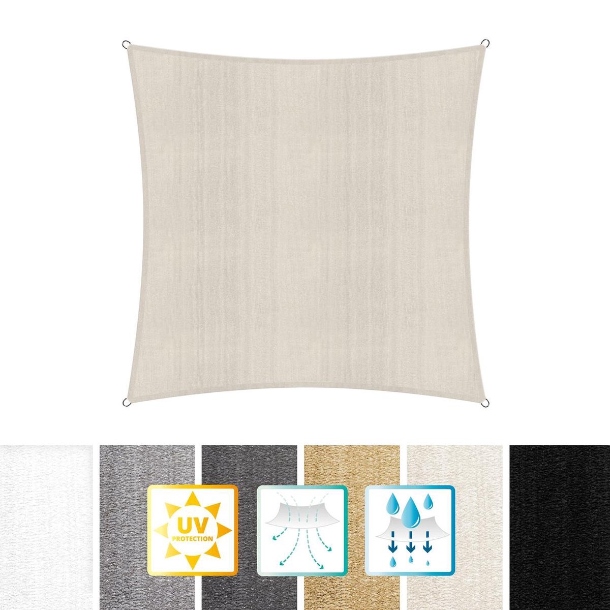 Vierkante luifel van Lumaland incl. spankoorden|Vierkant 3 x 3 m| 160 g/m² - crème