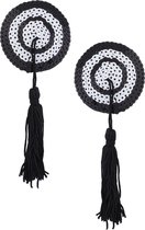 Pinch - Burlesque Round Black/White - Tepelkwastjes - rond - Zwart/Wit - nipple tassel