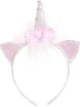 Eenhoorn haarband met witte en roze bloemen voor meisjes - Verkleedattribuut