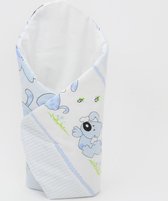 Inbakerdoek - Baby swaddle - 80x80cm - hond met kluif blauw