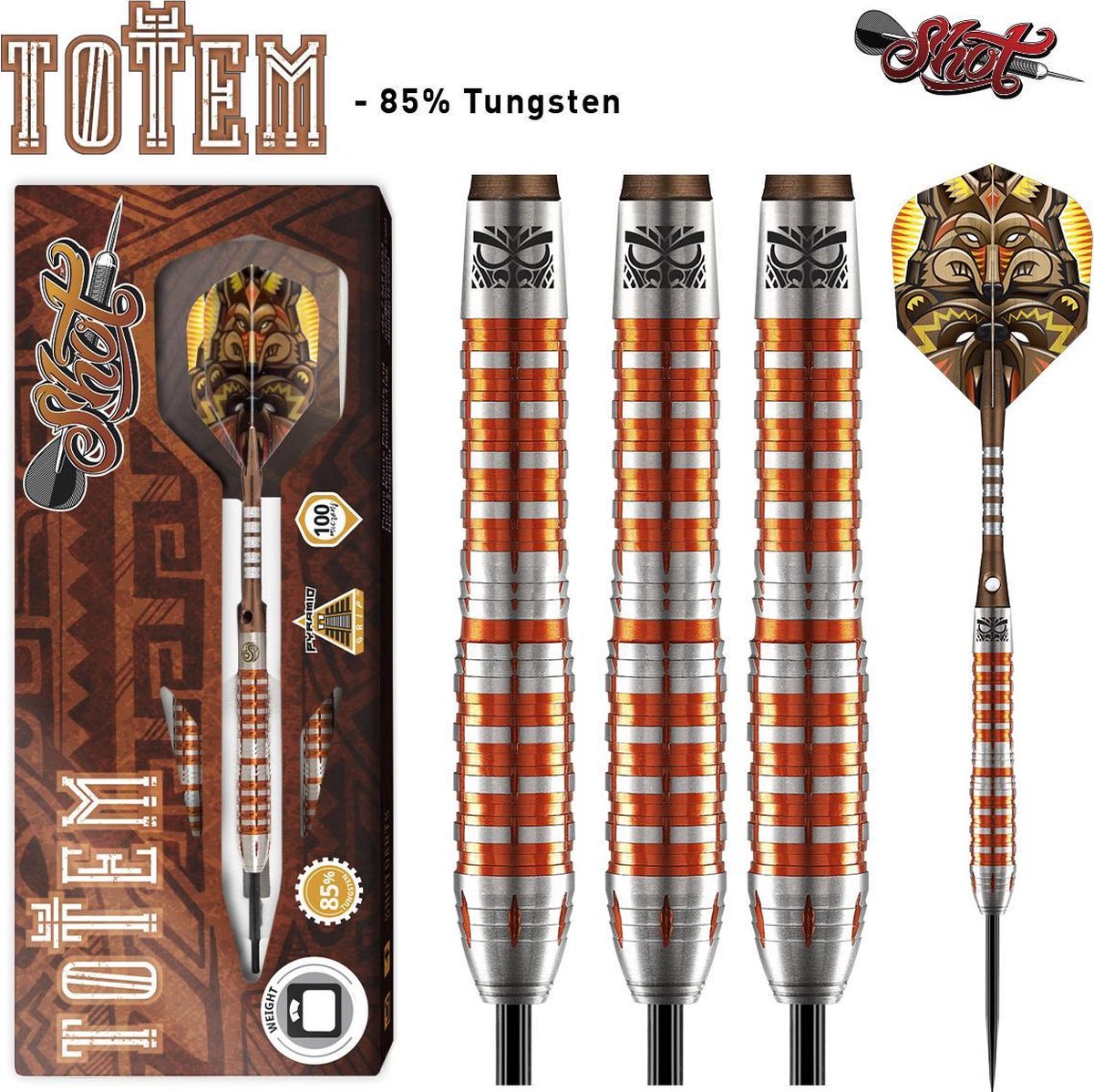 Shot Totem 3 Orange 85% Tungsten 24 gram Dartpijlen