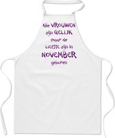 Mijncadeautje - keukenschort - wit - Alle vrouwen zijn gelijk - november