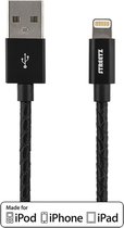 STREETZ IPLH-582 USB naar Apple Lightning lederen Kabel 1 meter MFI Sync & Charge Zwart