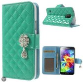 Diamond Rhombus Wallet case hoesje Samsung Galaxy S5 groen