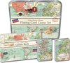 Afbeelding van het spelletje Speelkaarten en dobbelstenenset in tinnen doos - vintage map
