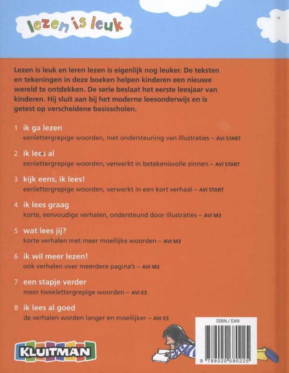Achterkant boek 'Lezen is leuk', met uitleg en ISBN.
