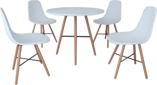 glans Peuter Pluche pop Eetkamerset met 1 ronde tafel en 4 stoelen (wit) | bol.com