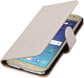Mobieletelefoonhoesje.nl - Krokodil Bookstyle Hoesje voor Samsung Galaxy J1 (2016) Wit