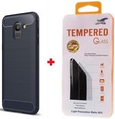 Silicone gel blauw hoesje Samsung Galaxy J6 (2018) met glas screenprotector